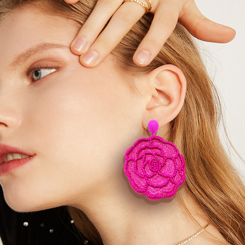 

Bohemian Women's Summer Handmade Women's Fashion Exaggerated Rice Bead Rose Earrings and Earrings in 2020