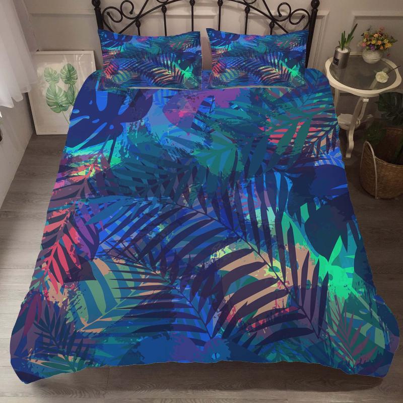 

Bed Linen Home Textile Bedding Clothes Purple Tropical Plants Printed for Adult with Pillowcases King Queen Sinlge Size