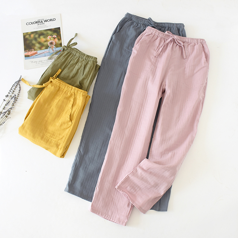 

Women's Pants Solid Color Trousers Cotton Pajamas Double-layer Home Pajama Pants Thin Loose Plus Size Sleep Bottoms Summer, Beige