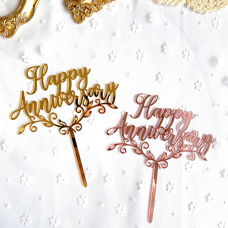 

Wedding Anniversary custom cake insert flag Happy Anniversary acrylic cake insert creative party Adornment card