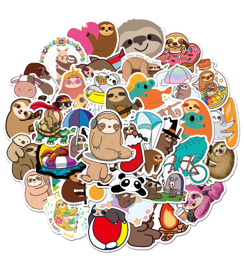

Pack of 50Pcs Wholesale Cartoon Cute Sloth Stickers Waterproof No-duplicate sticker For Kids Toys Notebook Skateboard Bottle Car decals