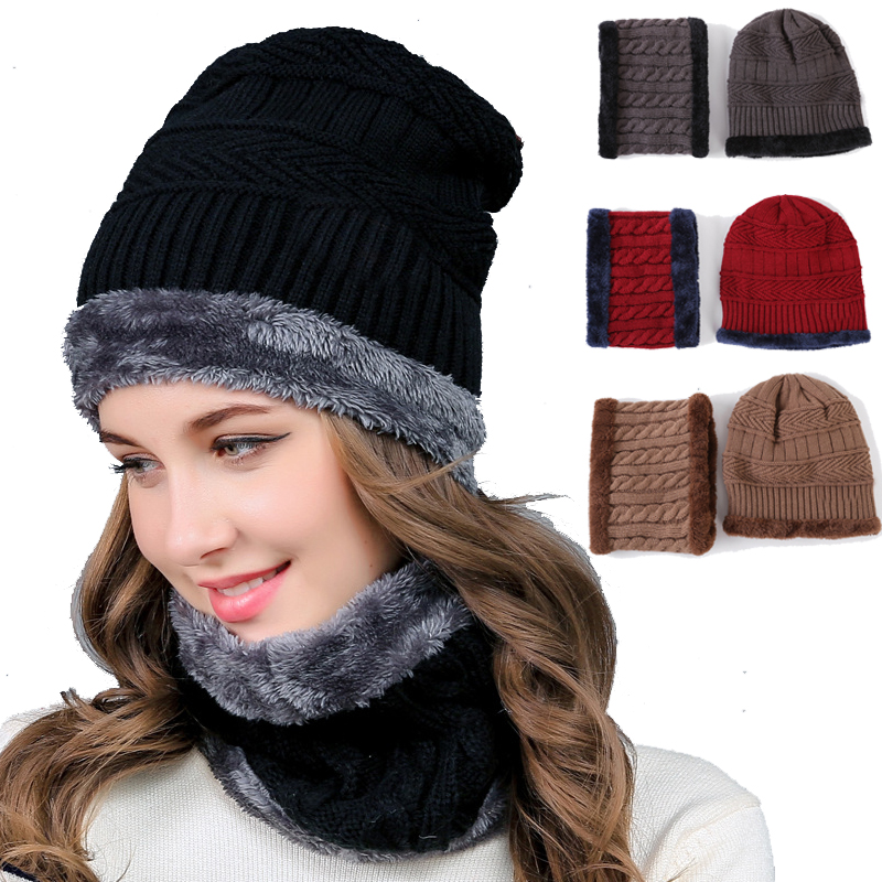 

2 Pieces Of Hat And Scarf Combination Winter Men's Knitted Baseball Cap Thickened Ladies Scarf Windproof And Warm Outdoor Warmth