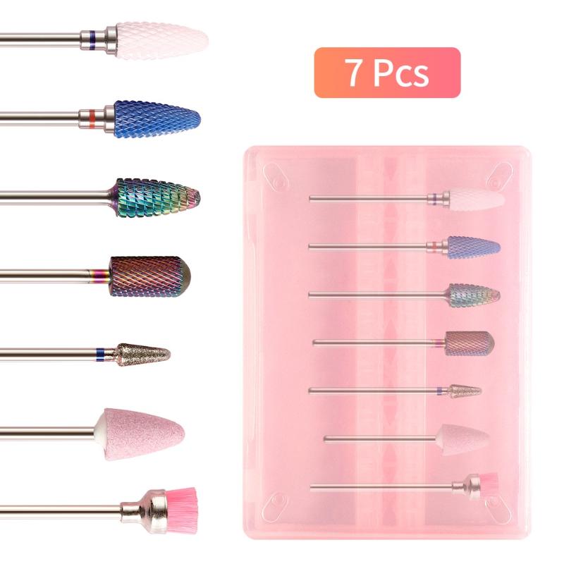 

7PCS Nail Drill Bits Box Ceramic Steel Milling Cutter Nails Files For Manicure Pedicure Machine Electric Rotary Mills Nail Gel