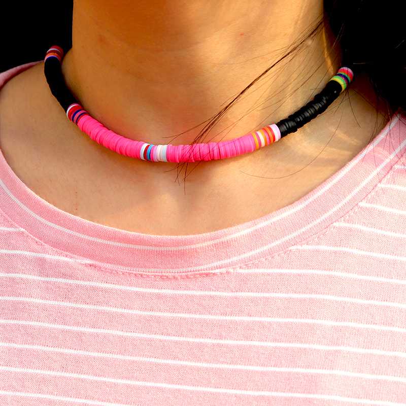 

Chokers Diffone Boho Necklaces For Women Adjustable Beach Statement Necklace Girlfriend Short Clay Chain