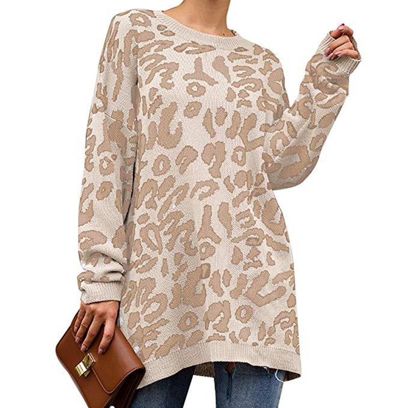 

Autumn New Arrive Women Sweater Fashion Round Neck Pullover Loose Bottoming Leopard Sweater Large Size