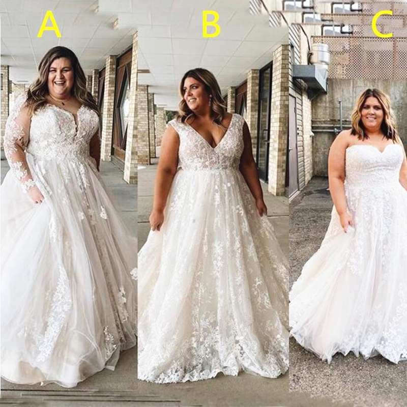 

3 Styles Wedding Dresses Plus Size Boho Appliqued Lace Bridal Gowns A Line Foor Length Bohemain Bride vestido de noiva, A picture color