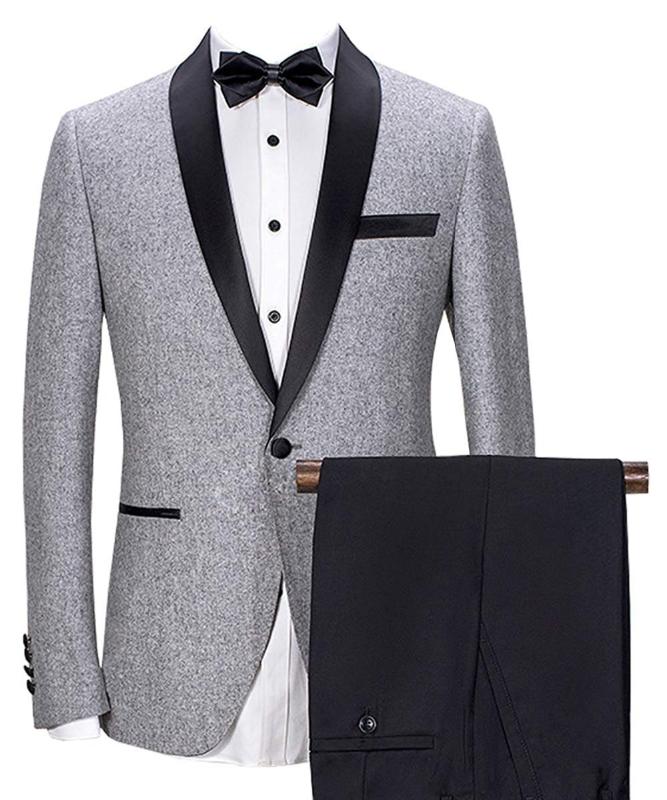 

Men Suit 2 Pieces Shawl Lapel Mens Suit Sets Wool / Tweed Tuxedos Bridegroom One Button 2020 New For Wedding (Blazer +Pants, Grey
