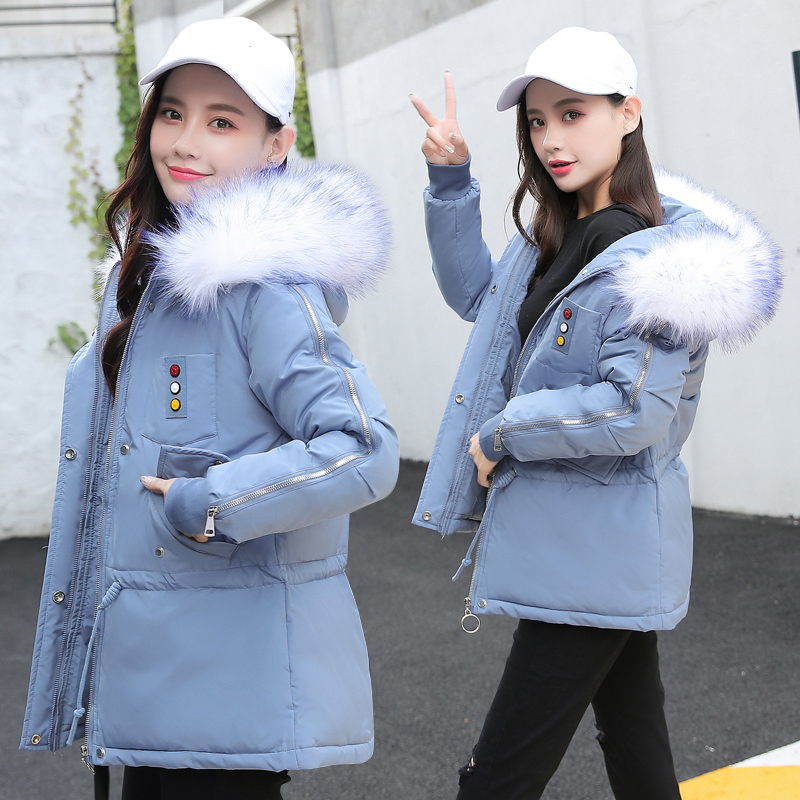 

Thick Warm Women Winter Coat Large Fur Collar Drawstring Zipper Loose Outwear Jacket 2020 New Winter Korean Stylish Women Parkas, Black