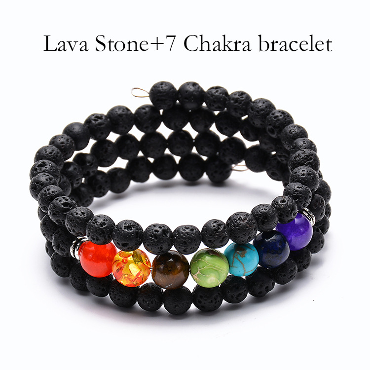 

Meetvii Fashion Natural Stone Beads 7 Chakra bracelet for women men Multi Layer wrap Volcanic stone Bracelet