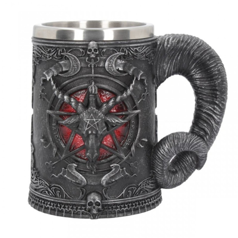 

Baphomet Pentagram Horn Beer Mug Stainless Steel & Resin 3D Tankard Coffee Beer Mug Drinkware Cup Mystic Wicca Fan Gift, Black