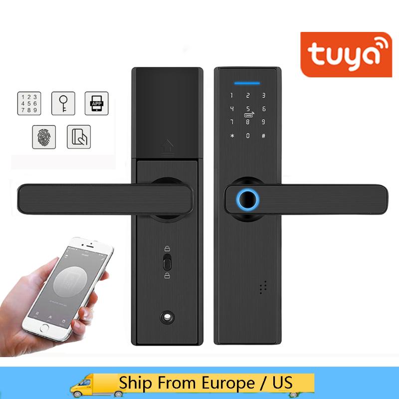 

Tuya smart door lock APP Fingerprint WiFi door lock RFID Card and bracelet Electronic password Home Security Digital