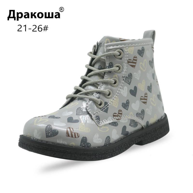 

Apakowa Toddler Baby Girls Classical Lace-up Boots Little Kids Spring Autumn Fashion Black Rubber Ankle With Zipper
