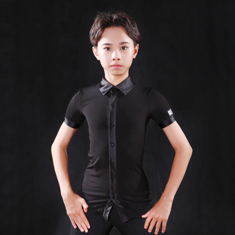 

Children Latin Dance Costumes Black Short Sleeve Shirts Latin Dance Competition Clothes Rumba Samba Tango Wear DQS5236, Black top