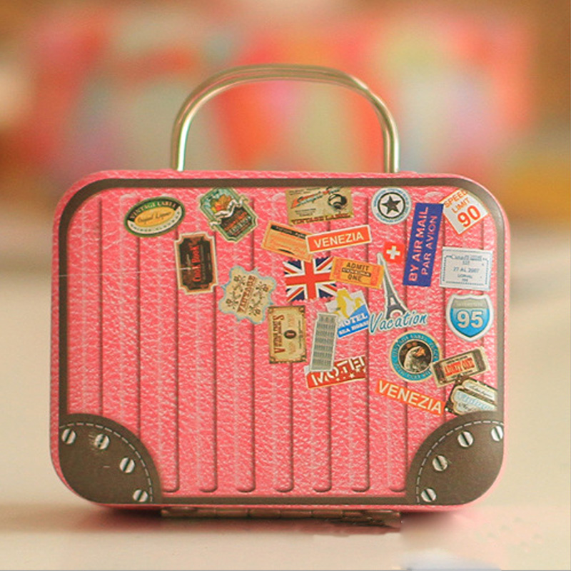 

Europe Style Vintage Suitcase Shape Candy Storage Box Wedding Favor Tin Box Sundries Organizer Container Small Decoration V3626, 10