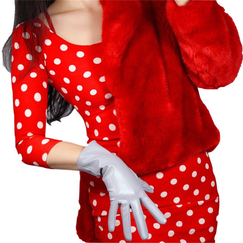 

28cm Short Leather Gloves Wrist Imitation Leather Sheepskin Silver Gray Light Gray 3-PUQHS28