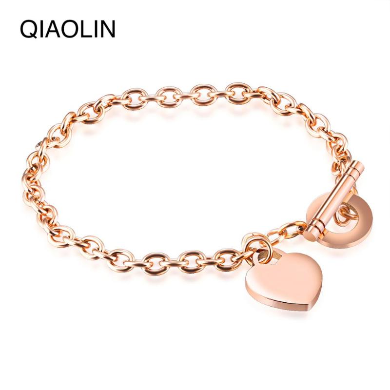 

Fashion Cute Heart Shape Charm Bracelet For Women Rose Gold Color Stainless Steel Link & Chain Women's Jewelry Gift
