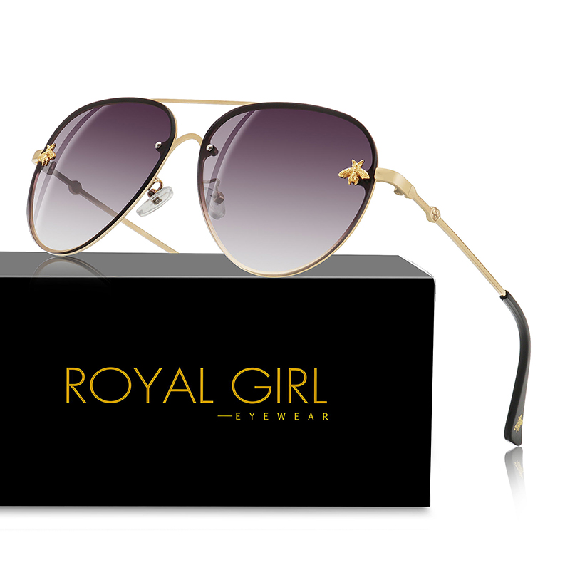 

ROYAL GIRL Oval Rimless Sunglasses Women 2020 Brand Designer Small Bee Black Pink Eyewear Ocean Lens Sun Glasses UV400 ss023