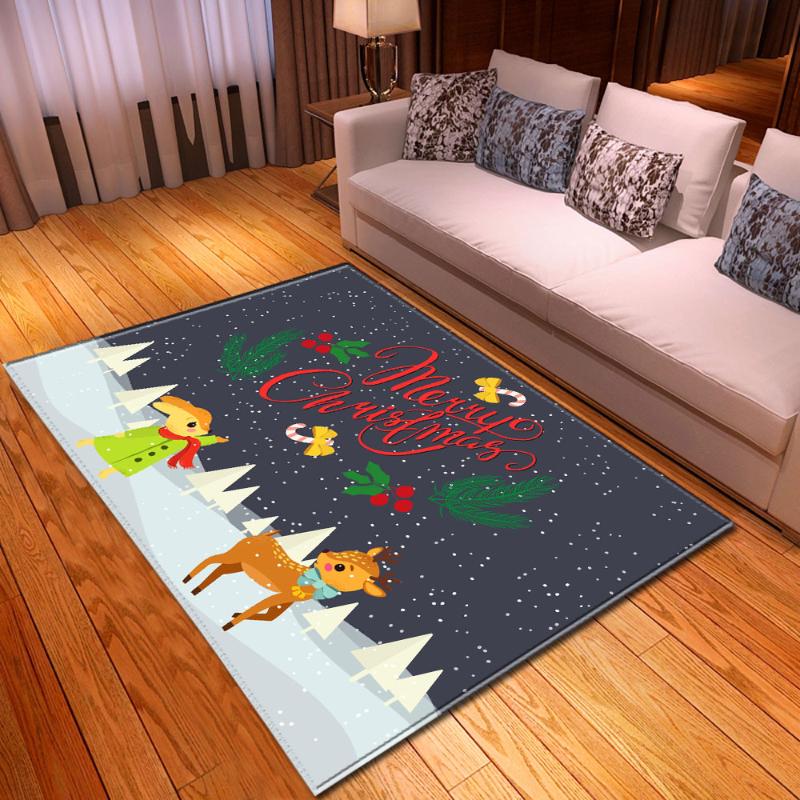 

Carpets Cartoon Christmas Carpet Non-slip Flannel Bedroom Area Rug Kids Play Mat Decoration Xmas Santa Elk For Living Room, No-7