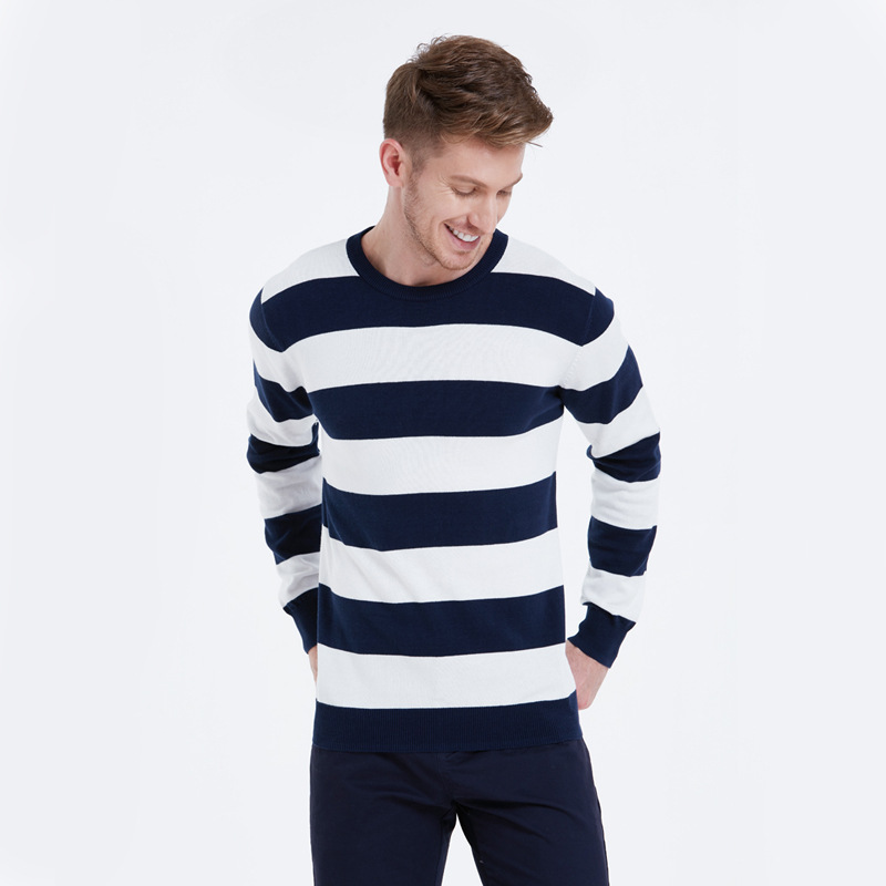 

Autumn Winter Men O-neck Cotton Pullover Striped Slim Fit Comfortable Sleeve Clothes Knitted Casual Male Sweater Drop Shopping, Black