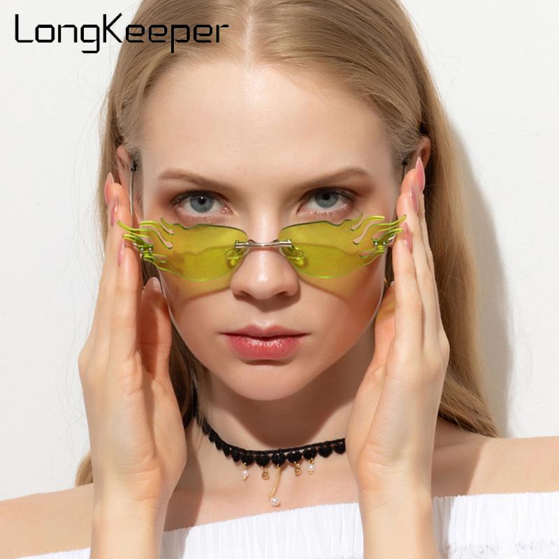 

Sunglasses Fashion Fire Flame Women Men Rimless Cat Eye Sun Glasses Ladies Metal Wave Narrow Party Eyewear Gafas