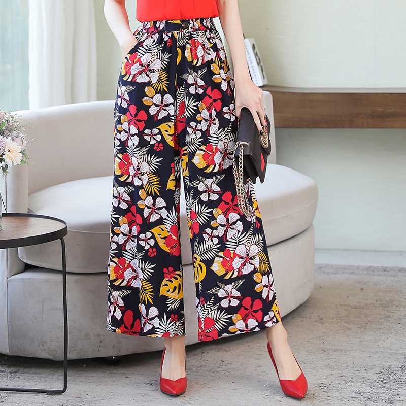 

2020 women pants print vintage summer Mid Waist Elegant Trousers Female Casual Summer Wide Leg Pants Plus Size 5XL, Color 10