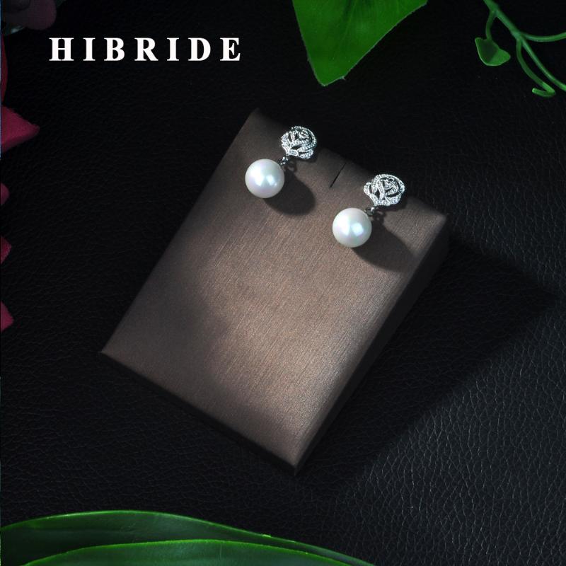 

New Fashion Women Pearl Earrings Earrings White Gold Color Dangle For Party Gifts HIBRIDE Jewelry E-230