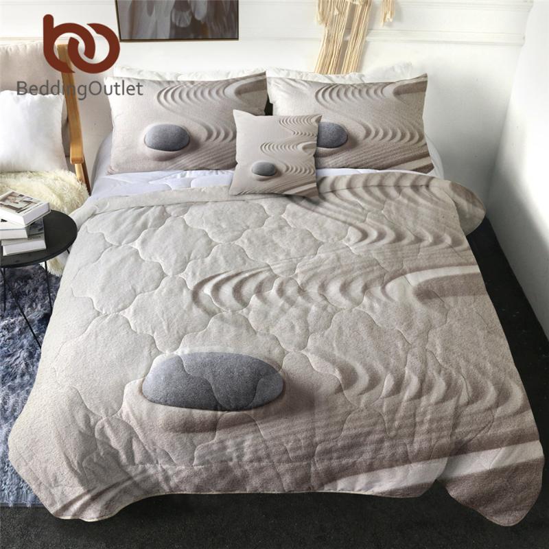 

BeddingOutlet 3D Printed Quilt Zen Buddhism Spiritual Thin Duvet Meditation Cool Bedspread 4-Piece Sand Stone Bed Cover edredom