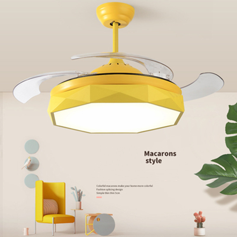 

IKVV Nordic Fan Lamp Ceiling Fan Lamp Invisible Modern Minimalist Bedroom Living Room Dining Room Home Macaron With Chandeli