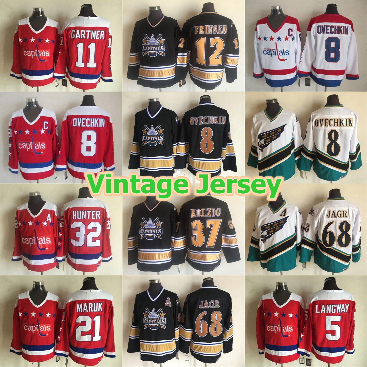 

Washington Capitals Vintage Jersey 8 Alex Ovechkin 5 Rod Langway 11 Mike Gartner 21 Dennis Maruk 32 Dale Hunter CCM Hockey Jersey Stitched, Black;red