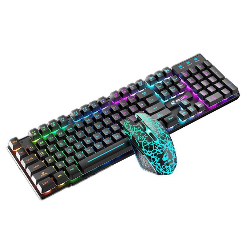 

T3 Wireless Rechargeable Colorful Light Gaming Keyboard Mouse Set for Laptops Keyboards Combos 3000mAh 800 1600 2400 DPI
