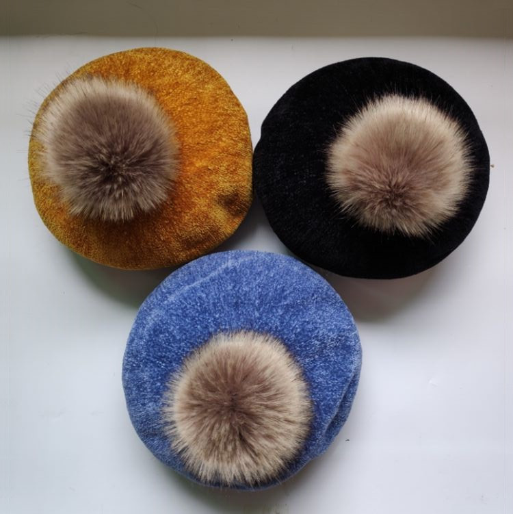 

Winter Child Wool Soft Beret Caps Autumn Women's Casual Polyester Fur Pom pom Beret Caps Hats Gorras, Style 01 burgundy