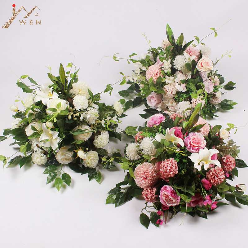 

40X40CM Artificial Flower Ball Wedding Scene Layout Road Lead Flowers For Roman Column Flower Stand Table Simulation Floral, Beige