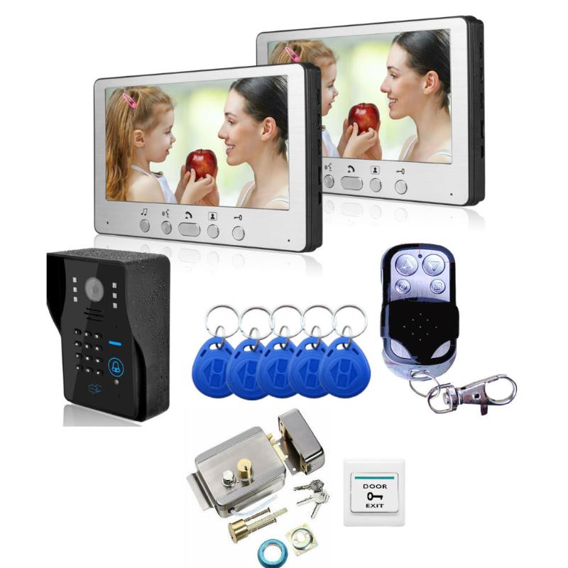 

Video Intercom 7 Inch Monitor Wired Video Door Phone Doorbell KIT RFID Password+Door Lock+switch