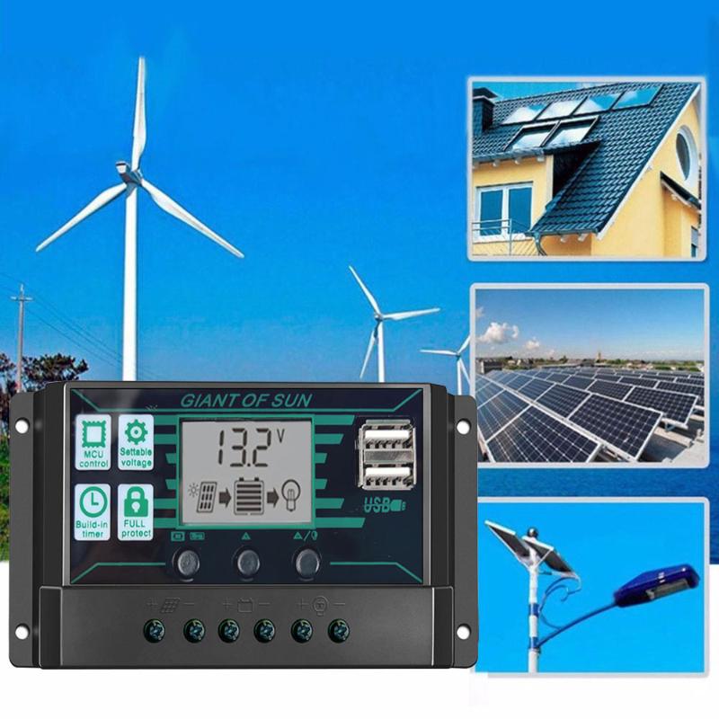 

10A-100 ASOLAR charging controller 12V 24V automatic PWM 5V output regulator PV home battery charger LCD dual USB