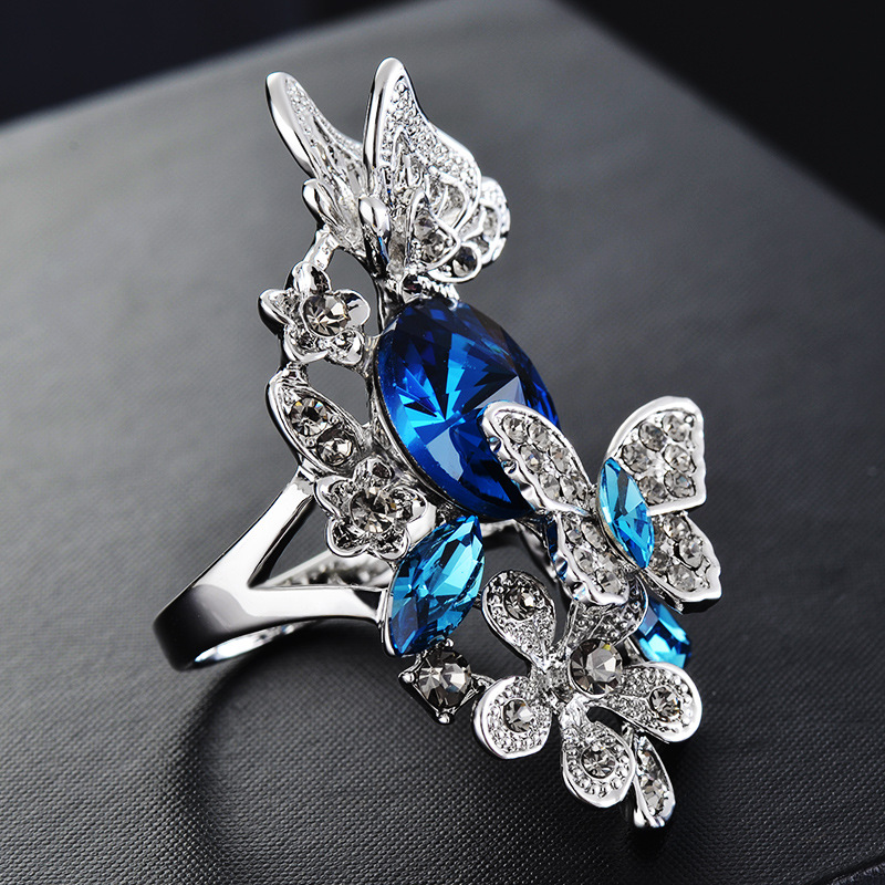 

New Fashion Butterfly Crystal Zircon Inlaid Crystal 925sterling Silver Ring European and American Trend Ring Ladies Jewelry Gift
