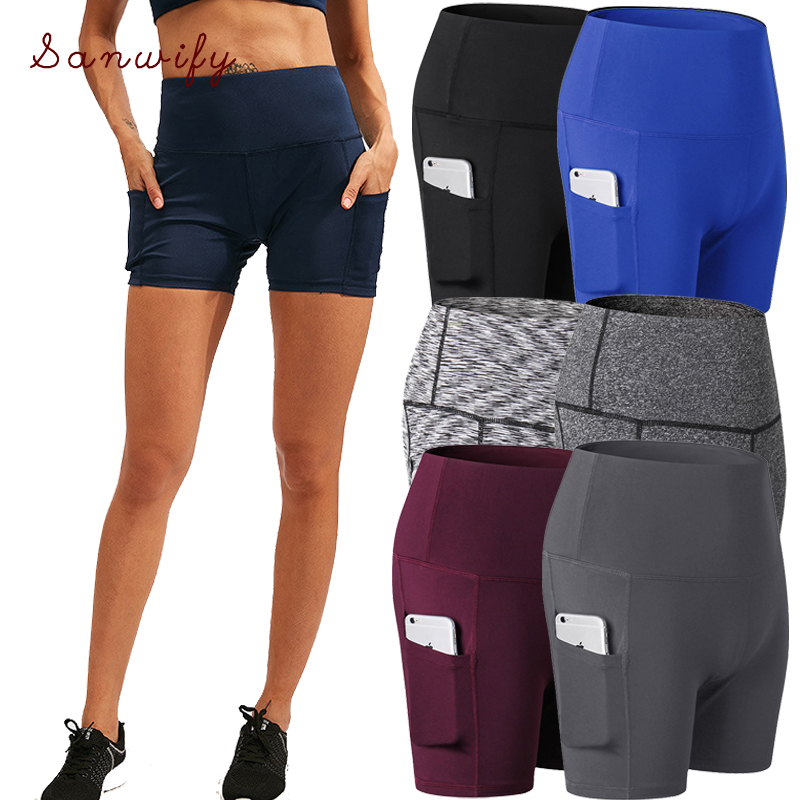 

Women Gym Shorts Jogging Running Shorts Yoga Women High Waist Lifting Push Up Tight Sports Pocket Fitness Yoga Short Pant, Black