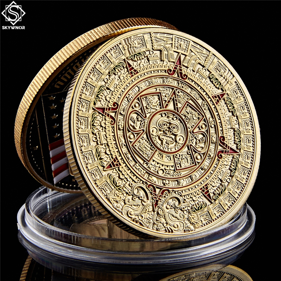 Mexican Maya Aztec Craft Calendar Prophecy Culture 1oz Gold Plated 999 Commemorative Coin Collectibles-image-582636589
