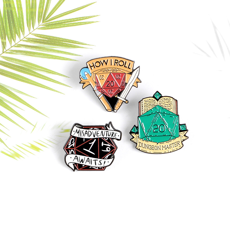 

European-American style fashionable dragon and dungeon dice pin badge brooch