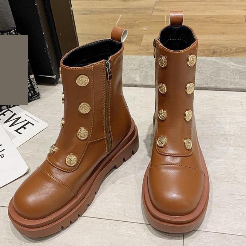 

Women's Rubber Boots Ladies Shoes Luxury Designer Zipper Round Toe 2020 Riding Ankle Square Heel Botas Mujer, Black