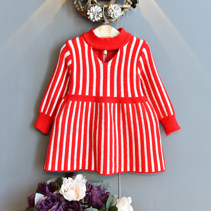 

Girls Autumn Dress 2020 New Winter Baby Kids Knitted Bottoming Ladies Pullover Striped Long-Sleeved Stretch Slim Sweater Dress, Mx595 purple