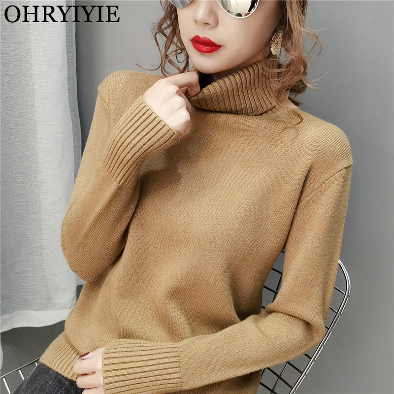 

OHRYIYIE Turtleneck Women Sweater Winter Warm Female Jumper Thick Long Sleeve Slim Sweaters Knitted Pullovers Tops Pull Femme, Beige