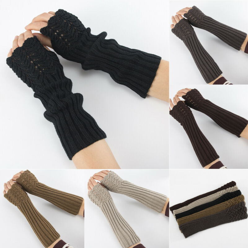 

Fashion Women Knitted Fingerless Winter Gloves Soft Warm Wool Mitten Warm UK