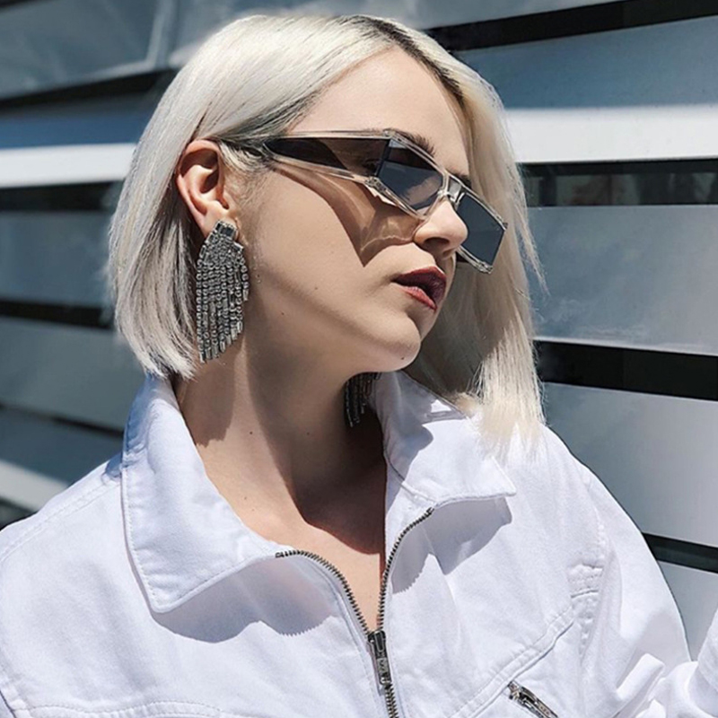 

2020 New Brand Fashion luxury rectangle small Women sunglasses female mirror silver black lens clear a piece punk gaffes UV400