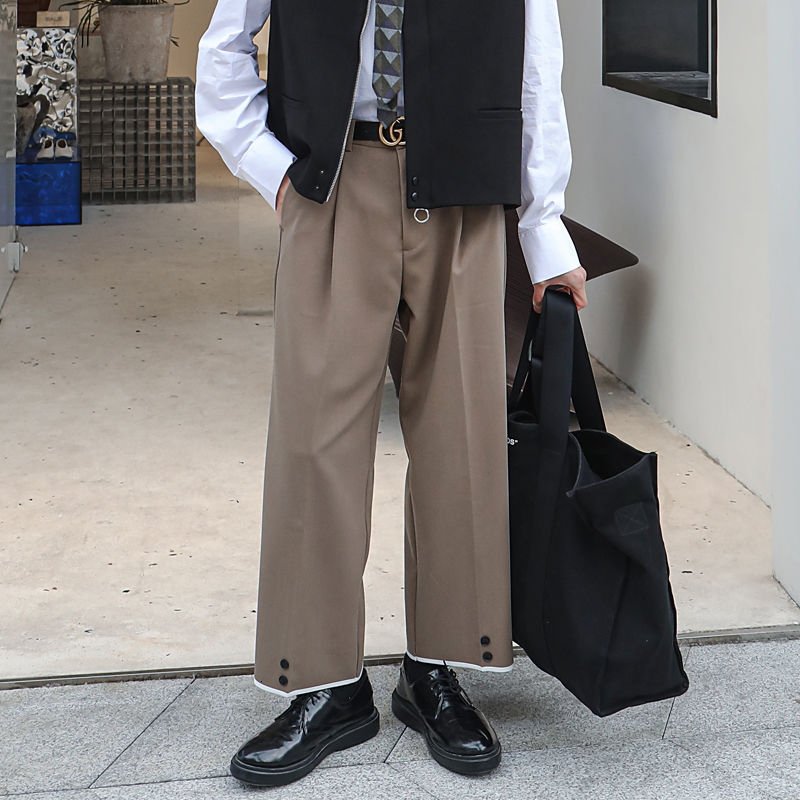 

Autumn Korean Style Straight Casual Pants Men' Fashion Solid Color Business Dress Pants Men Streetwear Loose Suit Trousers Mens, Black