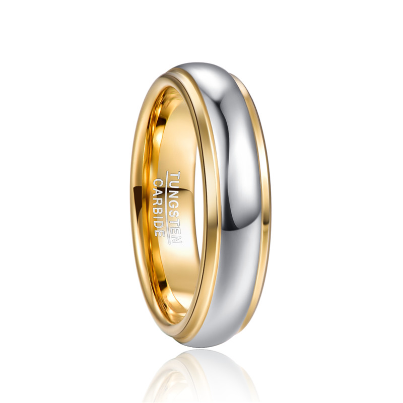 

6mm Width Domed Polished Gold Color Plateing Tungsten Steel Ring Wedding Band Comfort Fit Tungsten Carbide Ring