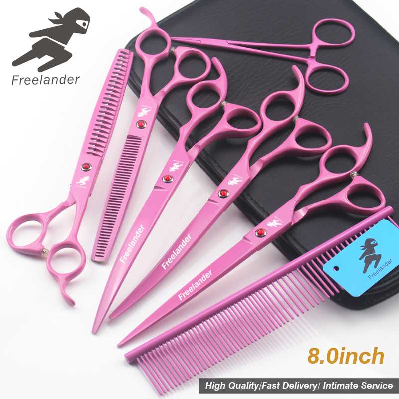 

scissors for dog grooming 8-inch pink red diamond screw pet scissors