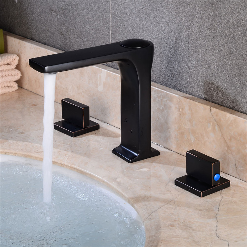 

Tuqiu Widespread Basin Faucet Black Oil Brushed Deck Mounted Sink Faucet Brass Bathroom Sink Hot And Cold Water Tap