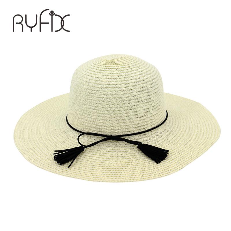 

Wide Brim Hats Sun Hat Stylish Summer Personalized Tassel Bow Straw Beach Holiday Lady HA23, Black