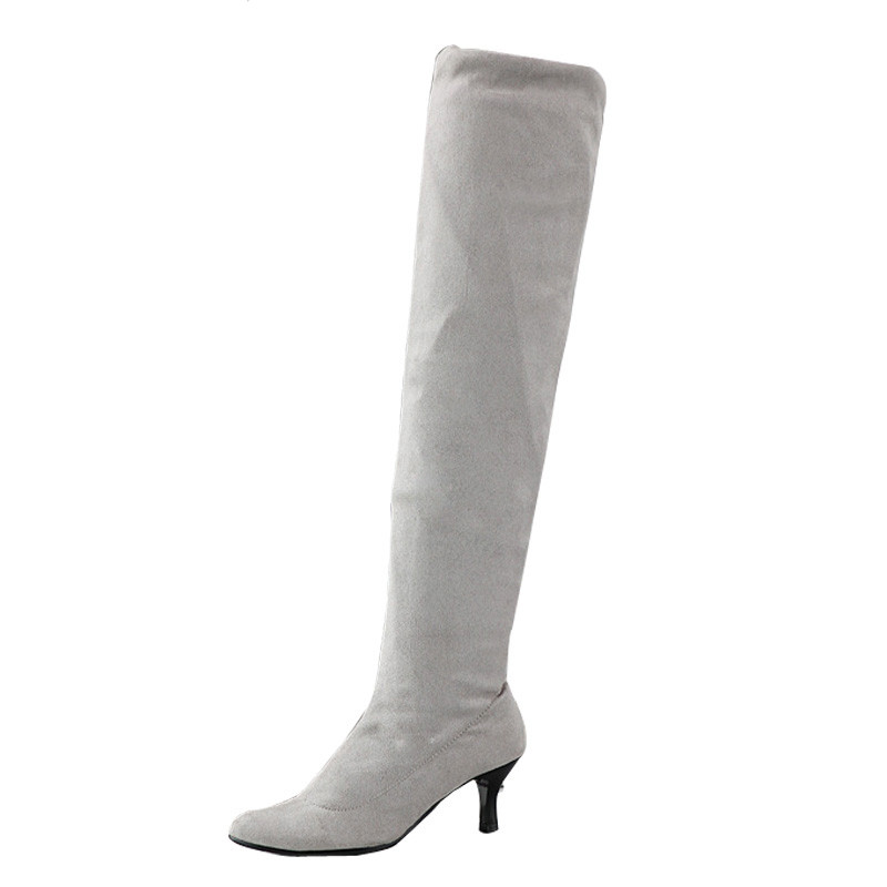 

New Low Heels Over The Knee Boots Women Faux Suede Thigh High Boots Autumn Winter Sexy Lady Shoes Woman Plus Size 34-43 XKD2129, Black