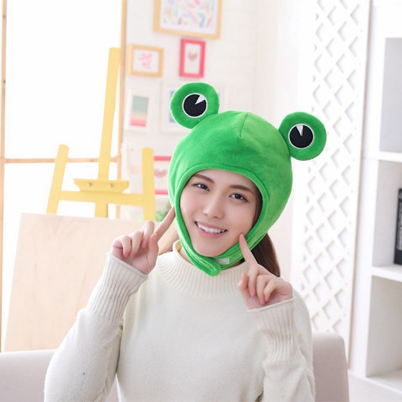 

Cute Cartoon Plush Hat Funny Big Frog Eyes Toy Green Full Headgear Cap Cosplay Costume Winter Festival Party Dress Up Photo Prop, As picture shown